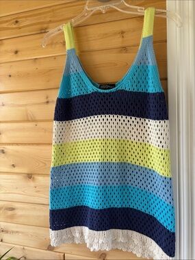 Design 365 Striped Knit Tank Top - Blue, Navy & Lime